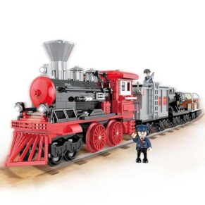 Steam Train Building Set, 623 Pieces, Classic Red and Black Locomotive with Cargo Cars