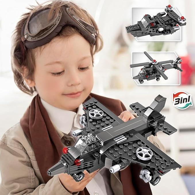 3-in-1 Creator Construction Toy Set (177 Pieces) – Jet Plane, Helicopter & Cannon Boat Building Kit - Image 6