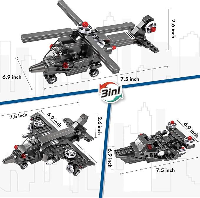 3-in-1 Creator Construction Toy Set (177 Pieces) – Jet Plane, Helicopter & Cannon Boat Building Kit - Image 7