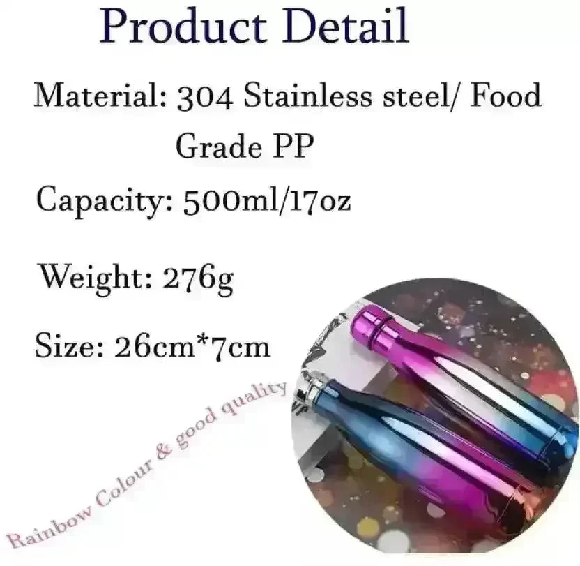 Rainbow Double Wall Steel Water Bottle (500 ml) - Image 3