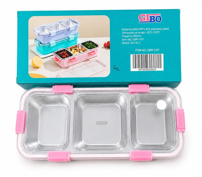 3-Compartment Stainless Steel Lunch Box with Spoon & Chopsticks | Leakproof Bento Meal Container - Image 2